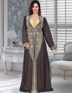 Add this Designer Dress to your collection Islamic Chocolate Colored Embroidered Moroccan Kaftan Click here: https://bit.ly/3ujt6z9 Apply Code: BUY3GET4 and Buy 3 get 1 free #moroccankaftan #weddingkaftan #caftan #maxikaftan #arabicattire #kaftanmurah #kaftanmuslim #kaftan Kaftan Embroidery, Dark Brown Jacket, Jacket Style Kurti, Style Kurti, Modest Evening Dress, Zari Embroidery, Moroccan Kaftan, Islamic Clothing, Salwar Kameez Designs