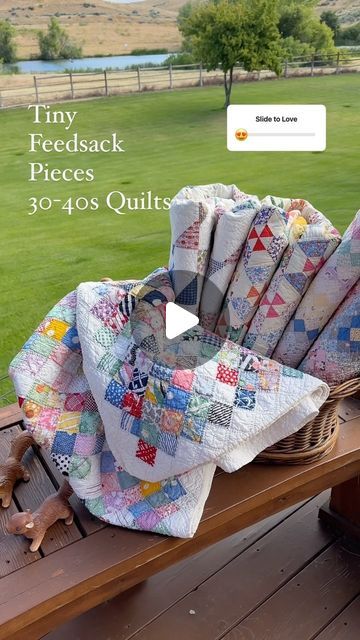 Vintageblessings Vintage Quilts on Instagram: "If you love, tiny pieces and you love vintage feedsack Quilts, slide to love and make sure to like!  Let us know what you love the most about this fabulous era of American quilts…  We will be featuring this collection soon! Be sure to follow us and have your alarms set so you know when we list. It is such a joy to share with vintage Quilt loving friends  PayPal, Venmo, Layaway Available 🐝Bee sure to FOLLOW US and have your ALERTS🔔 on for when we post ~ Don’t miss the ⛵ #vintageblessings #vintagequilt #vintagequilts #antiquequilt #antiquequilts #vintagequiltsforsale #vintagequiltsale #quiltsforsale #farmhouse #authenticfarmhouse #cottage #farmhouse #myvintagehome #quiltsofinstagram #antiquequiltsforsale #countrylivingmag #thecottagejournal #c Feedsack Quilt, Country Home Magazine, American Quilt, Loving Friends, Quilts For Sale, Antique Quilt, Vintage Quilt, Feed Sacks, Cottage Farmhouse