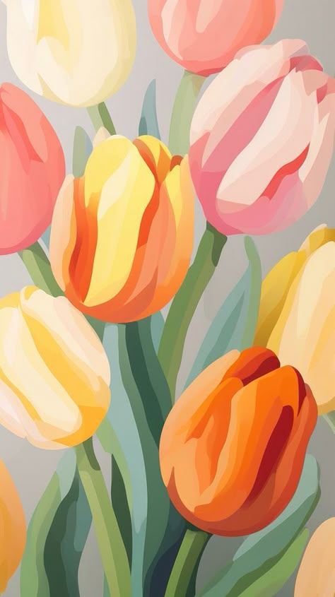 Wallpaper pattern tulip art painting.  | premium image by rawpixel.com / Aew Tulip Wallpaper Aesthetic, Wallpaper Aesthetic Tulips, Spring Illustration Art, Aesthetic Painting Wallpaper, Illustrative Flowers, Paintings Of Tulips, Tulip Paintings, Aesthetic Wall Posters, Cuadros Aesthetic