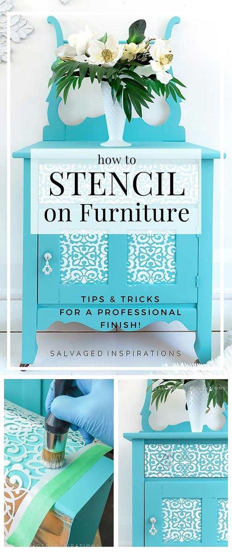 A Step by Step Tutorial - How To Stencil on Furniture to Create Gorgeous Designs! How To Stencil Furniture, Stencil On Furniture, Stenciled Furniture Diy, Stenciled Furniture, Furniture Stencil, Salvaged Inspirations, Furniture Painting Tips, Stencil Wood, Fusion Paint