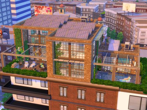 Sims Penthouse Layout, Sims Penthouse Ideas, Sims 4 Penthouse Layout, Sims 4 Penthouse Ideas City Living, Brick Penthouse, Penthouse Apartment Sims 4, Sims4 Penthouse, The Sims 4 Penthouse, Sims 4 Penthouse Cc