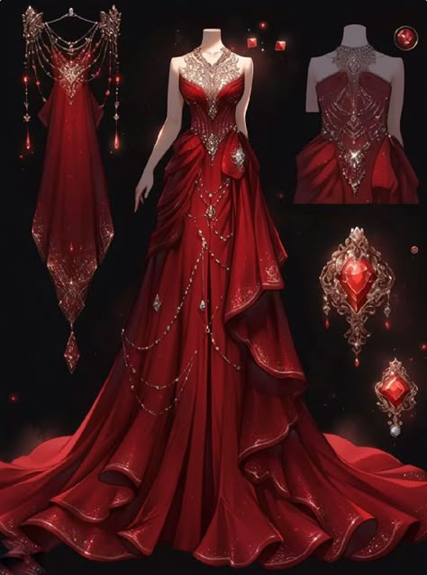 Red Fantasy Gown, Aesthetic Red Dress, Otto Hightower, Red And Gold Dress, Visenya Targaryen, Magical Dress, Beautiful Long Dresses, Aesthetic Dress, Fantasy Dresses