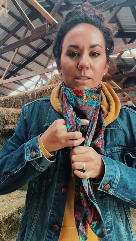 Wild rag season! #squareknot #buckaroosquareknot #wildragtutorial #scarftrick #westernfashion #felthatseason #fyp #westernboutique @cowibrand #🐮 Tying Wild Rags, How To Wear A Wild Rag, How To Tie Wild Rags, How To Tie A Wild Rag, How To Tie A Wild Rag Scarf, Wildrag Outfits, Rodeo Outfits With Scarf, Wild Rags How To Wear, Rag Outfits