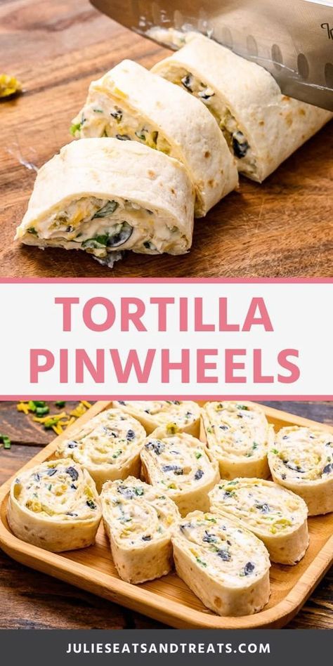 Looking for a quick appetizer for the holidays or a summer party? These Tortilla Pinwheels are delicious and easy to make ahead of time. The creamy filling rolled up in a tortilla is bursting with flavor. Make these Tortilla Pinwheels today! #appetizer #recipe Pinwheel Appetizers Cream Cheese, Cream Cheese Pinwheels, Tortilla Pinwheels, Small Bites Appetizers, Party Snacks Easy, Pinwheel Appetizers, Pinwheel Recipes, Finger Foods Easy, Appetizers Easy Finger Food