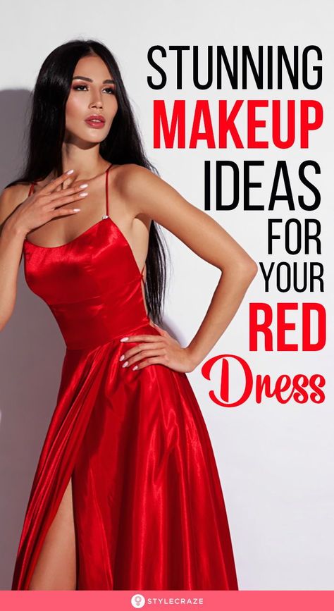 Eyeshadow Looks For A Red Dress, Short Nails For Red Dress Ideas, Make Up Look For Red Gown, Makeup Look On Red Dress, Make Up Look For Red Outfit, Make Up Ideas For A Red Dress, Makeup Looks On Red Dress, Makeup Looks That Go With Red Dresses, Eyeshadow Red Dress