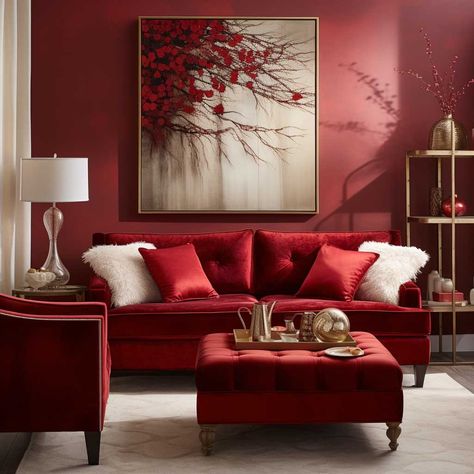 Painting An Accent Wall, Red Furniture Living Room, First Home Purchase, Red Couch Living Room, Cream Living Room, Cream Living Rooms, Red Furniture, Red Couch, Red Home Decor