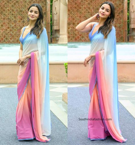 Alia Bhatt Ombre Saree, Cassata Saree Alia Bhatt, Rocky And Rani Alia Saree, Alia Bhatt Sarees, Aalia Bhatt Saree, Alia Bhatt Saree Looks, Alia Saree, Ombre Saree, Alia Bhatt Saree