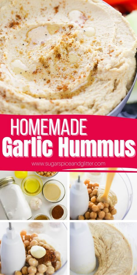 It’s incredibly easy to make Homemade Garlic Hummus at home in less than 10 minutes. Today’s homemade hummus recipe is creamy and velvety smooth with plenty of protein, fibre and healthy fats. It’s rich with fruity olive oil, nutty tahini, brightness and acidity from lemon juice and a bit of a pungent kick from the garlic. Hummus Recipe Blender, Garlic Hummus Recipe Homemade, Humus Recipes Homemade, How To Make Hummus, Lemon Hummus Recipe, Homemade Garlic Hummus, Home Made Hummus, Garlic Hummus Recipe, Healthy Hummus Recipe