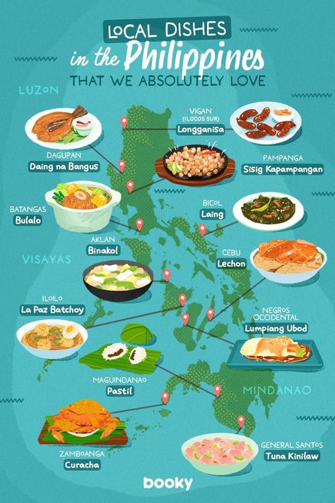 Local Dishes in the Philippines Philippine Cuisine, Filipino Recipe, Homemade Cookbook, Philippines Food, Recipe Drawing, Food Doodles, Asian Street Food, Food Infographic, Foreign Food