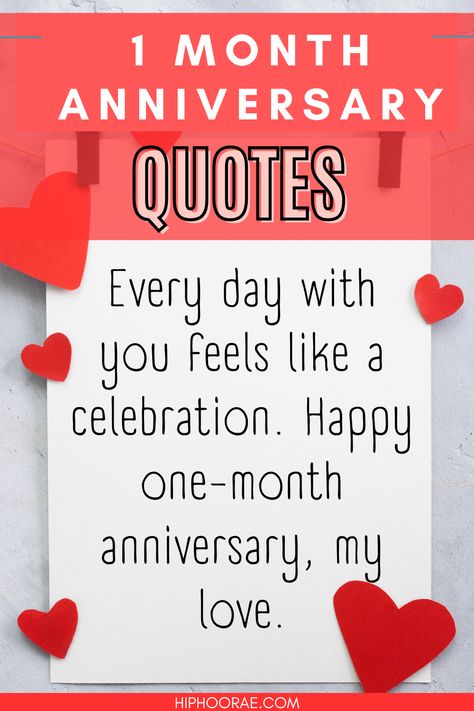 Whether you just started dating or have been married for years, there's no better way to celebrate your one month anniversary than with these special quotes. Show them how much they mean to you by sharing one of these heartfelt and romantic messages. Click now to find the perfect quote for your first milestone together! 1 Month Wedding Anniversary Quotes, 1 Month Of Relationship, First Month Anniversary Quotes For Him, Happy First Month Anniversary, 1st Month Anniversary Quotes, One Month Wedding Anniversary Quotes, Happy 1 Month Anniversary Boyfriend, 1 Month Anniversary Quotes, 1 Month Wedding Anniversary