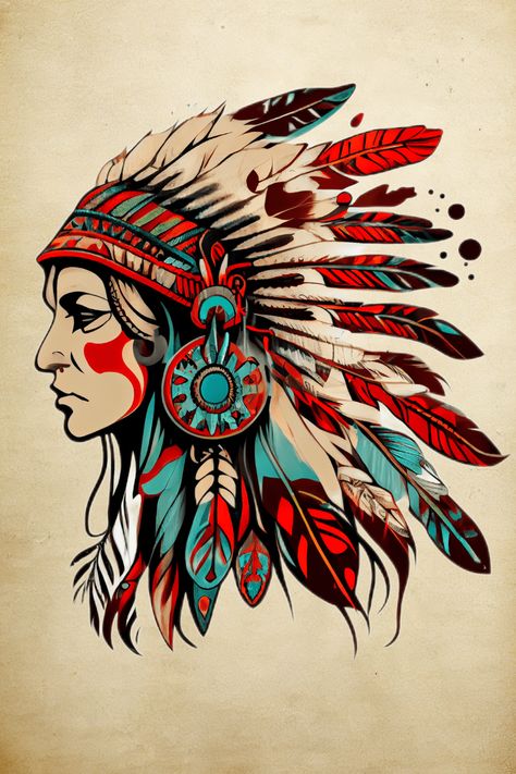 Our Native American Tattoo design is a true expression of cultural diversity and unity - a symbol of respect and appreciation for the richness and complexity of Native American heritage. Whether you choose to wear it as a tattoo or as artwork on Redbubble products, it's a statement piece that celebrates the beauty of diversity. Native American Aesthetic Art, Native American Art Projects Elementary, Choctaw Indian Tattoo, Native American Art Tattoo, Native American Drawings, Native American Illustration, Native American Colors, Native American Background, Native Indian Art