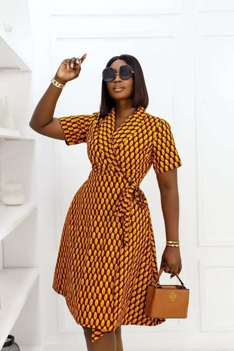 Stunning Ankara A-Line/Flare Dresses for a Stunning Look Flare Ankara Dress Styles, Ankara Wrap Dress Styles, Ankara Flare Gowns, Wrap Dress Ankara, Ankara Flare Gown, Ankara Wrap Dress, Chitenge Outfits, Ankara Dress Designs, Wrap Dress Styles