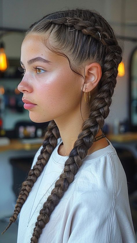 Unfading Glamour: 25 Hairstyles Designed to Last Different Hair Braids Ideas, Cute French Braid Hairstyles Short Hair, Hairstyle Fashion, Two Braids Extensions, Double Hair Braids, My Hair Styles, Goddess Dutch Braids, Kinds Of Braids, Braid Looks