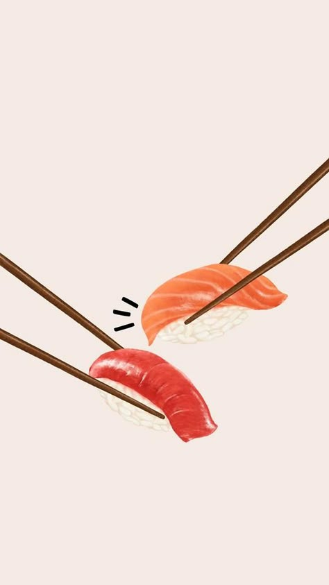 Salmon sushi phone wallpaper, Japanese food illustration | premium image by rawpixel.com / Aum Japanese Food Background, Sushi Drawing Illustration, Sushi Digital Art, Sushi Illustration Art, Sushi Wallpaper Iphone, Sushi Aesthetic Art, Sushi Illustration Graphics, Cute Sushi Wallpaper, Sushi Art Illustration