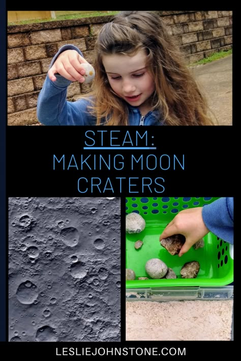 Moon Theme Preschool, Moon Craters Activity, Learning About The Moon, Preschool Space Science, Moon Rocks Craft For Kids, Space Provocations Preschool, Galaxy Preschool Activities, Moon Experiments For Kids, Space Steam Activities For Kids