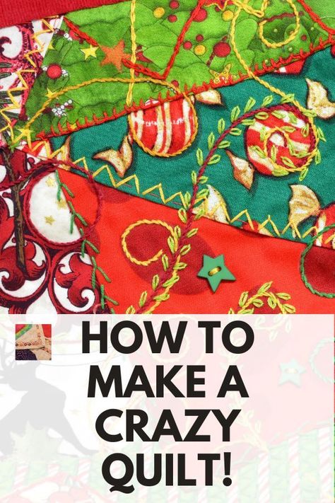 Learn the creative art of crazy quilting, also known as crazy patchwork. This page tells all about how to make a crazy quilt, including supplies and embroidery stitch tutorials. Crazy Quilt Stocking, Crazy Quilt Blocks Ideas, Crazy Quilt Embroidery Stitches, Crazy Quilting Embroidery Stitches, Embroidery Crazy Quilt, Crazy 8 Quilt Pattern, Crazy Quilts For Beginners How To Make, Crazy Quilt Tutorials How To Make, Crazy Quilt Stitches Tutorials