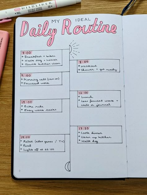 Daily Routine Journal Ideas, Journal Ideas Daily Routine, Daily Routine Journal, Daily Routine Notebook, Daily Routine Journal Page, Bullet Journal Daily Routine, Rate My Day Bullet Journal, Daily Routine Bullet Journal, Class Schedule Bullet Journal