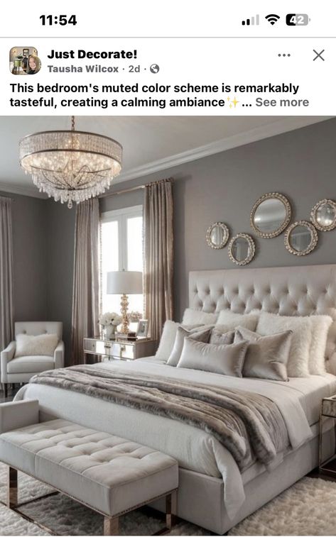 Grey And Gold Bedroom, Grey Bedroom Decor, Classy Bedroom, Beige Bedroom, Modern Luxury Bedroom, Luxury Rooms, Bedroom Refresh, Decoration Inspiration, Master Bedrooms Decor