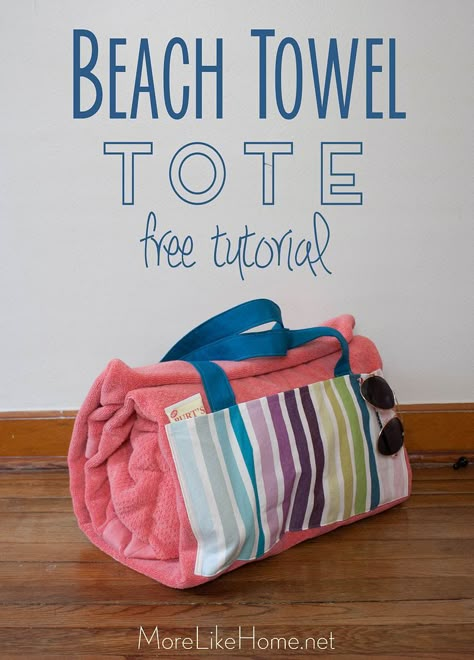 Towel Sewing Projects, Beach Towel Gift Ideas, Beach Bags Totes, Diy Beach Bag, Towel Bag, Tote Tutorial, Beach Towel Gift, Beach Towel Bag, Sewing Machine Projects