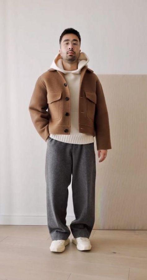 Wool winter outfits for men 2023 - 2024: 20 Stylish ideas for the cold season - mens-club.online Mens Fall 2023 Outfits, Winter Outfits For Short Men, Brown Overshirt Outfit, Tim Dessaint Style, Men’s Fashion Winter, Shacket Outfit Men, Overshirt Men Outfit, Outfits For Men 2023, Mens Layering Outfits