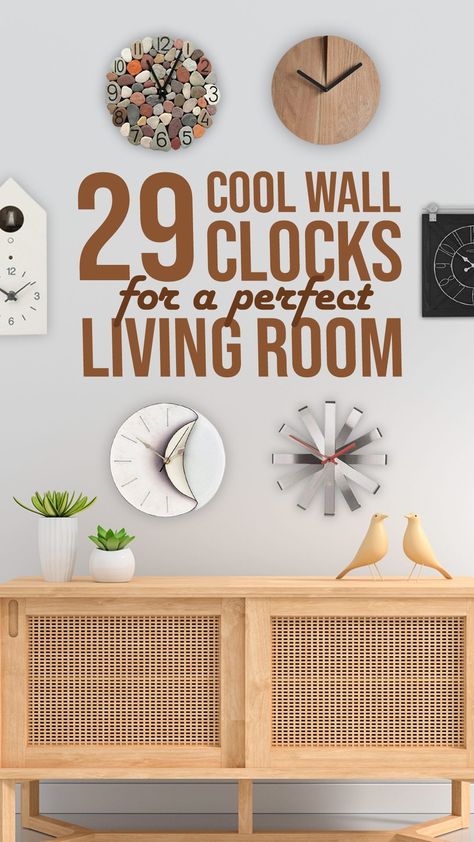 With so many options of wall clocks to choose from, you might get confused to choose the perfect timepiece that will suit your needs. Here are 29 Cool Wall Clock Designs that might help you to choose the perfect one. #christmasideas #giftideas #thebestgift #christmasgiftideas #usefulgifts #christmasgift #gifts #giftsforchristmas #coolgifts Home Clock Ideas, Family Room Wall Clocks, Best Wall Clock Living Rooms, Where To Put Clock In Living Room, Where To Put Wall Clock Living Rooms, Large Wall Clock Decor Ideas Dining Room, Picture Wall With Clock In Middle, Clock Above Tv Living Rooms, Wall Clock Living Room Ideas