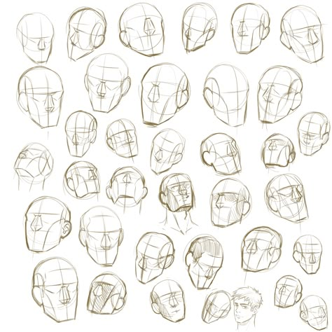 head construction drawing Face Construction Drawing Tutorials, Head Tilted Down Reference Drawing, Head Construction Anatomy, Angle Face Drawing Reference, Men Head Shapes Drawing, Face Drawing Studies, Anime Head Construction, Male Head Drawing Tutorial, Head Direction Reference