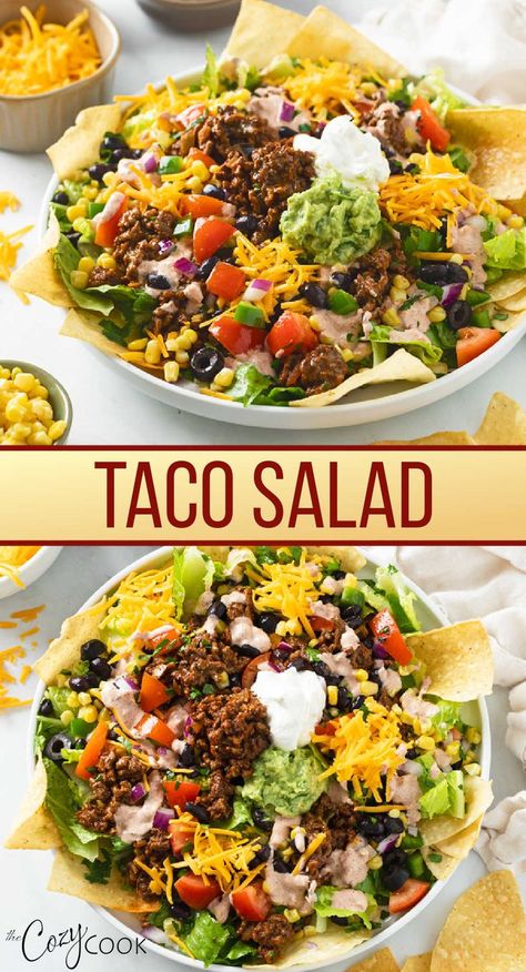 Taco Salad For One, Taco Salad With Ground Beef, Taco Like Recipes, Taco Salad Lunch Prep, Salad Recipes With Ground Beef, Loaded Taco Salad, Ground Beef Salads, The Best Taco Salad, Taco Salad Recipe Dressing