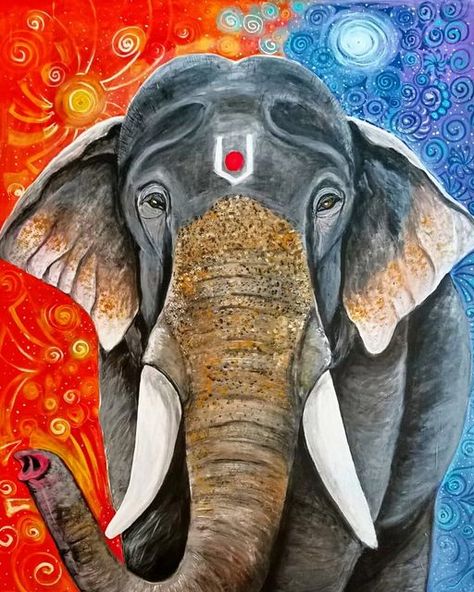 Elephant Acrylic Painting, Indian Elephant Art, Multi Canvas Painting, Elephant Painting Canvas, Day Art Challenge, Painting Elephant, Colorful Art Paintings, 30 Day Art Challenge, Elephant Tattoo Design