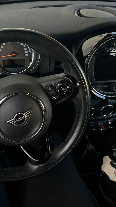 Mini Cooper Inside, Black Mini Cooper Aesthetic, Mini Cooper Aesthetic, Black Mini Cooper, Mini Cooper Interior, Anime Computer Wallpaper, Preppy Car, Mini Cooper Convertible, Future Transportation