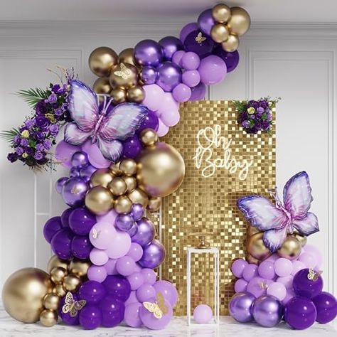 Easter Birthday Party Decorations, Purple Birthday Decorations, Balloon Wreath, Deco Ballon, Butterfly Balloons, Women's Conference, Purple Balloons, Purple Birthday, Birthday Party Theme Decorations