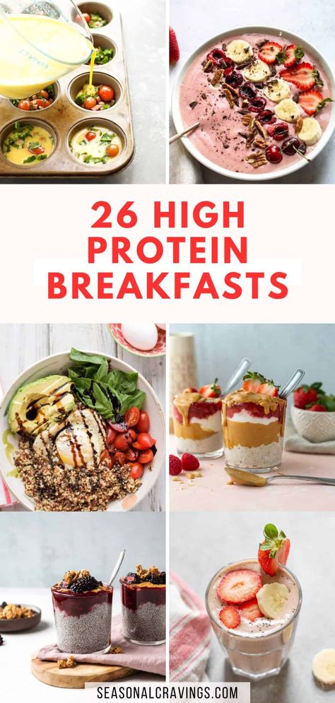 Looking for high protein breakfast ideas? Check out this list of 26 delicious breakfast recipes that are packed with protein to help you start your day off right. From egg dishes to smoothie bowls and everything in between, there's something for everyone on this list. Fuel your body and satisfy your taste buds with these protein-packed breakfast options. Healthy Satisfying Breakfast, 30grams Protein Breakfast, Breakfast Protein Bowl Recipes, High Protein Breakfast Ideas No Eggs, Easy High Protein Breakfast On The Go, Nourishing Breakfast, High Protein Breakfasts, Healthy Protein Breakfast, High Protein Breakfast Ideas