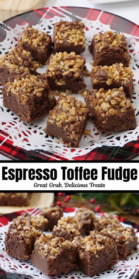 Espresso Toffee Fudge with Chocolate Drizzle is the best fudge recipe ever, made with a delicious and sweet espresso mixture, fluffy marshmallows and chocolate chips, topped with toffee bits and rich melted chocolate. Espresso Fudge Recipes, Caramel Coffee Fudge, Mocha Fudge Recipes, Toffee Fudge Recipe, Coffee Fudge Recipes, Espresso Fudge, Homemade Fudge Recipe, Toffee Fudge, The Best Fudge