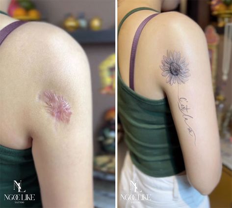 40 Times People Asked To Cover Up Their Scars And This Tattoo Artist Nailed It (New Pics) | Bored Panda Cover Up Tattoos For Women, Tattoo Over Scar, Scar Cover Up, Tattoo Salon, Tattoos To Cover Scars, Phrase Tattoos, Becoming A Tattoo Artist, Scar Tattoo, Female Tattoo Artists