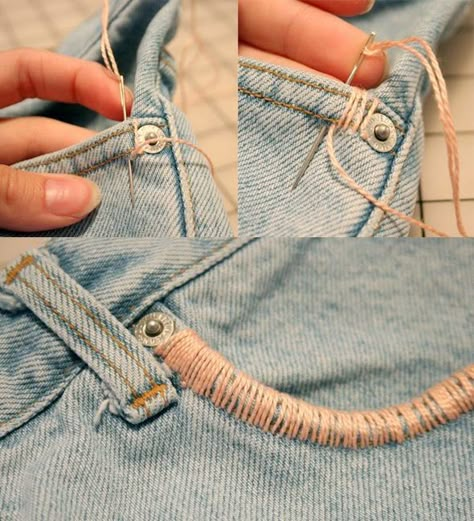 22 Incredibly Cool DIY Denim Ideas Ranging from Organization to Accessories! Embroidered Jeans Diy, Jean Diy, Detail Couture, Diy Clothes Refashion, Diy Jeans, Diva Boutique, Diy Vetement, Costura Diy, Jean Pockets