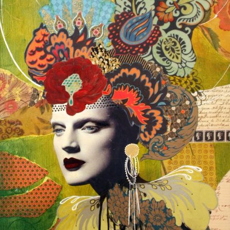 Andrea Matus deMeng Michael Demeng, Figure Artwork, Surreal Portraits, Surrealistic Art, Illustration Art Nouveau, Poster Collage, Collage Portrait, Flowers In Her Hair, Gelli Printing