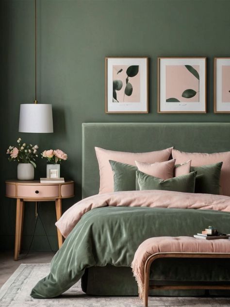 Budget-Friendly Sage Green and Blush Bedroom Ideas: You’ll Love - Homezillo Dark Green Blush Pink Bedroom, Blush Pink Sage Green Bedroom, Sage Green And Lavender Bedroom Ideas, Pink And Green Tropical Bedroom, Blush Pink Room Decor, Sage And Coral Bedroom, Sage And Pink Bedroom, Pink And Green Room Aesthetic, Green And Blush Bedroom