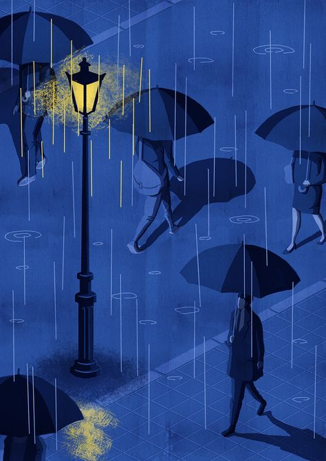 فنسنت فان جوخ, Rain Illustration, Arte Jazz, Rainy Wallpaper, Night Illustration, Rain Art, Walking In The Rain, Rainy Night, Night Art