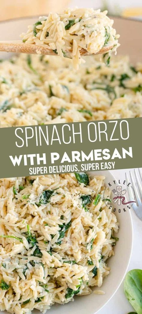 Orzo Alfredo, Spinach Orzo Pasta, Spinach Orzo, Orzo Recipes, Creamy Spinach, Orzo Pasta, Spinach Recipes, Idee Pasto Sano, Pasta Salad Recipes