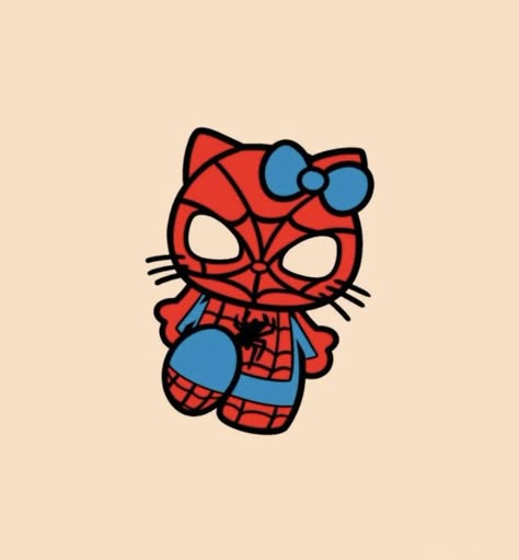 Hello Kitty And Spiderman, Kitty Spiderman, Wallpaper Man, 2023 Drawing, Trippy Iphone Wallpaper, Hello Kitty Beach, Red Spider, Helix Piercings, Kitty Drawing