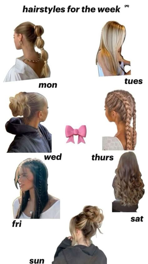 Cute hairstyles for the week!!! #hairstyles#hair#preppy#weekdays Cute Hairstyles To Pull Your Hair Up, Hairstyles For School All Up, Tourist Hairstyles Spirit Week, Cute Easy Hairstyles For Thick Hair For School, Hair Ideas For Your Birthday, Cute Hairstyles Up For School, Uk School Hairstyles, Hairstyles With Puffy Hair, Hairstyles For Friday School