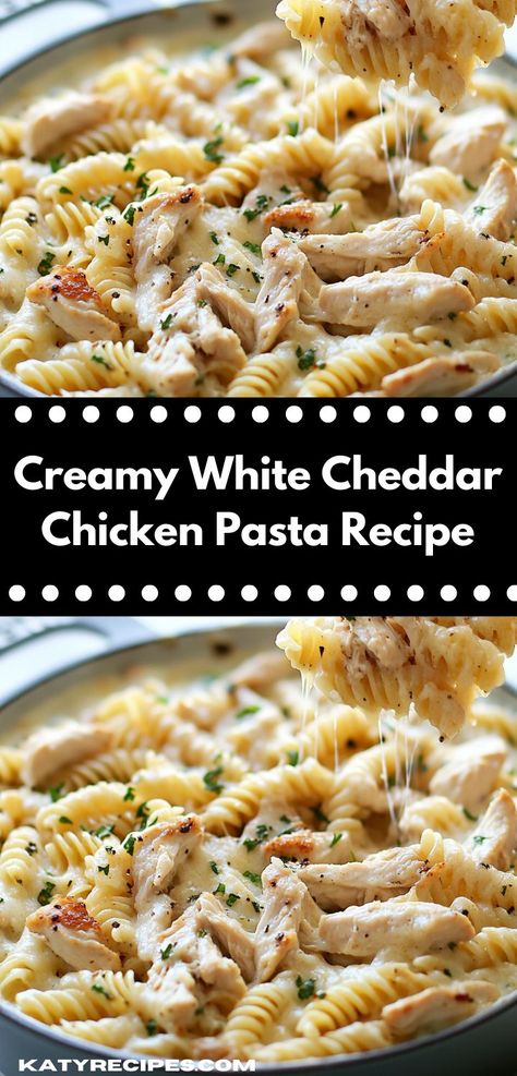 This creamy white cheddar chicken pasta combines tender chicken and al dente pasta in a rich, cheesy sauce. It's a comforting, easy meal perfect for busy weeknights or family gatherings. White Cheddar Chicken Pasta, White Cheddar Pasta, Cheddar Chicken Pasta, White Cheddar Recipes, Chicken Breast Pasta Recipes, White Cheddar Sauce, Cheddar Pasta, Chicken Breast Pasta, Chicken White Sauce