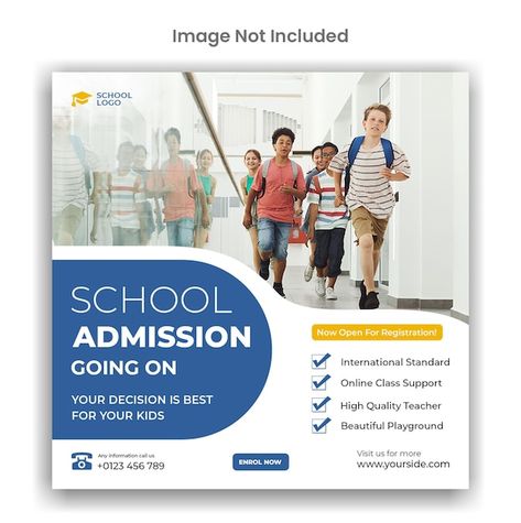 PSD school admission instagram or social... | Premium Psd #Freepik #psd #school-post #facebook-post #post School Creative Post, School Post Design, School Creative Ads, School Admission Poster Design, School Poster Design, School Social Media Post, Admission Post, Social Media Design Post, School Ads