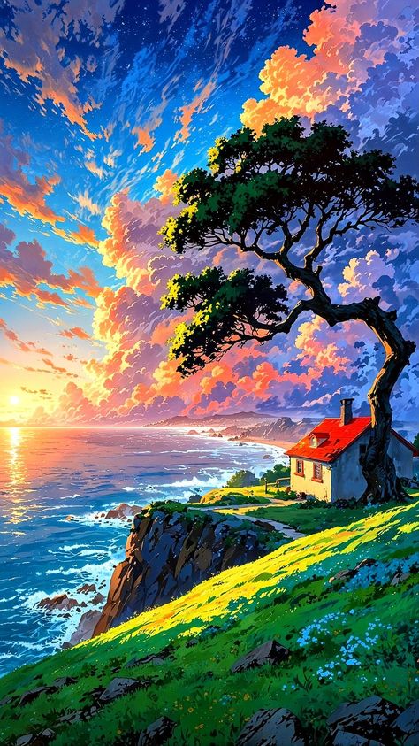 Beautiful Painting Wallpaper, Nature Background Painting, Drawing Scenery Landscapes, Sceneries Painting, Wallpaper Backgrounds Nature, Landscape Fantasy Art, Aesthetic Wallpaper Art, Wallpaper Cute Aesthetic, Ed Wallpaper