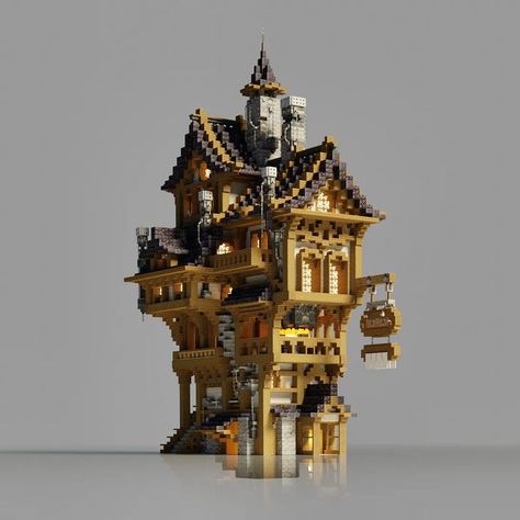 Steampunk Building, Villa Minecraft, Blender Render, Minecraft Building Guide, Minecraft Steampunk, Rumah Minecraft Sederhana, Minecraft Structures, Bangunan Minecraft, Minecraft House Plans