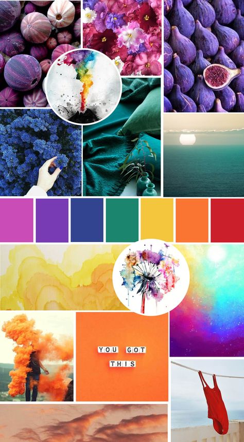 Chakra Colour Palette, Chakra Color Palette, Travel Memory Book, Yoga Branding Design, Chakra Colours, Food Brochure, Energy In Motion, Spiritual Branding, Branding Mood Board Inspiration