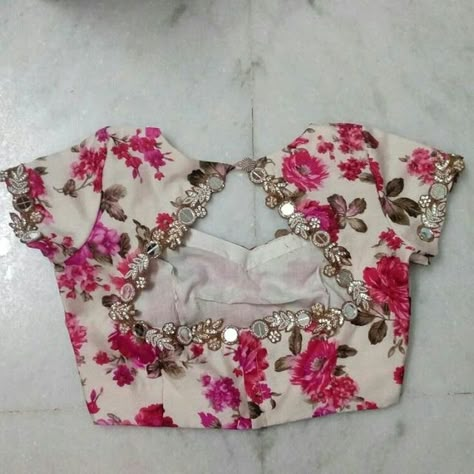 20+ Latest Floral Printed Saree Blouse Designs to try this year || Styling Tips for Floral printed blouse | Bling Sparkle Floral Print Blouses For Sarees, Drop Neck Blouse Design, Print Blouse Design, Floral Blouse Designs, Mirror Work Blouse Design, Cotton Blouse Design, Mirror Work Blouse, Traditional Blouse Designs, New Blouse Designs