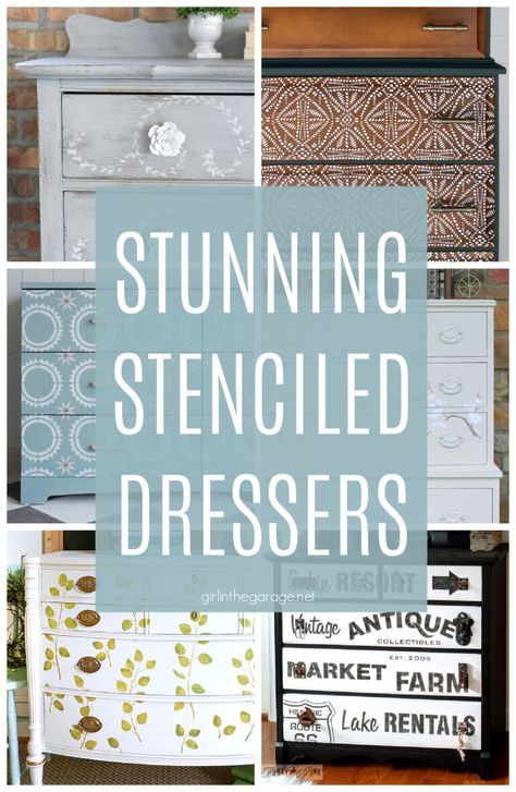 Turn boring furniture into a work of art with easy stenciling techniques. Be inspired with these amazing stenciled dresser ideas! Antique Tallboy Dresser, Vintage Dresser Diy, Furniture Stencils Pattern, Stenciled Furniture Diy, Stenciled Dresser, Woodland Stencil, Stencil Dresser, Lace Stencil, Hand Painted Dressers