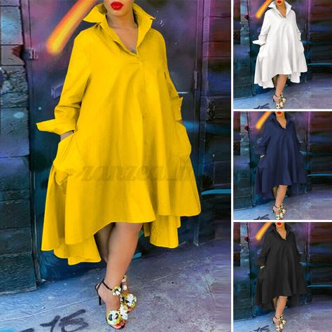 Fall Casual Dress, Bohemian Sundress, Button Up Shirt Dress, Sundress Casual, Midi Dress Plus Size, Dress Sleeve Length, Dresses Casual Fall, Long Sleeve Button Up Shirt, Hi Low Dresses