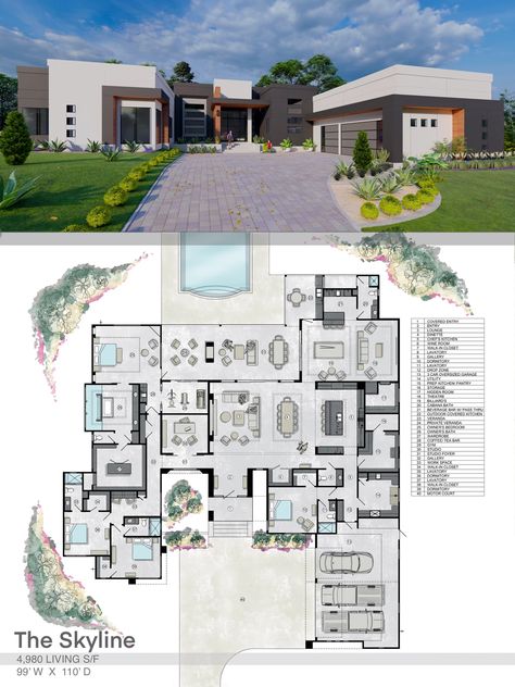 Luxury Bungalow House Plans, Modern Mansion House Plans, Courtyard House Plans Modern, 5 Bedroom Modern House Plans, Dream House Plans 5 Bedroom, Mansion House Plans, Luxury House Floor Plans, Mansion Plans, Florida House Plans