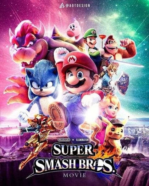 Smash Bros Sonic, Super Mario Smash Bros, Super Mario Smash, Super Mario Bros Film, Mario Smash, Super Smash Bros Characters, Super Smash Ultimate, Super Smash Bros Brawl, Concept Poster